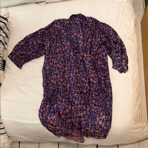 MATTA Floral Navy/ Orange silk button down M